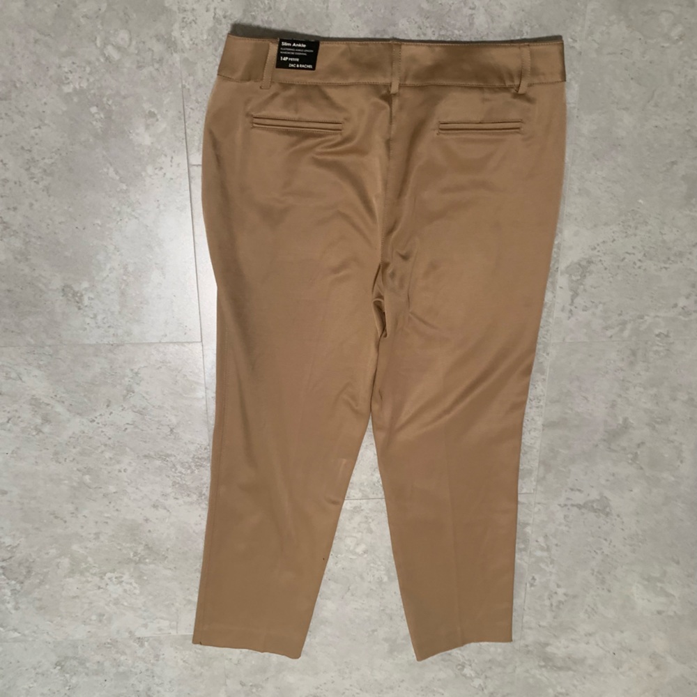 Flattering new wardrobe essential Zac & Rachel tan pants slim at bottom. Cute!